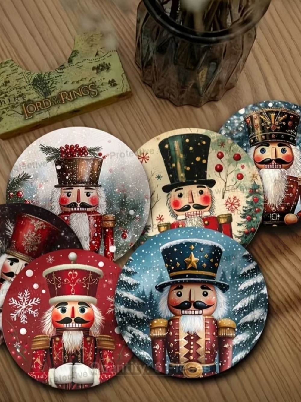 Festive Nutcracker Holiday Coasters - Set of 6 (Red, Blue, Green, Cream, Black)